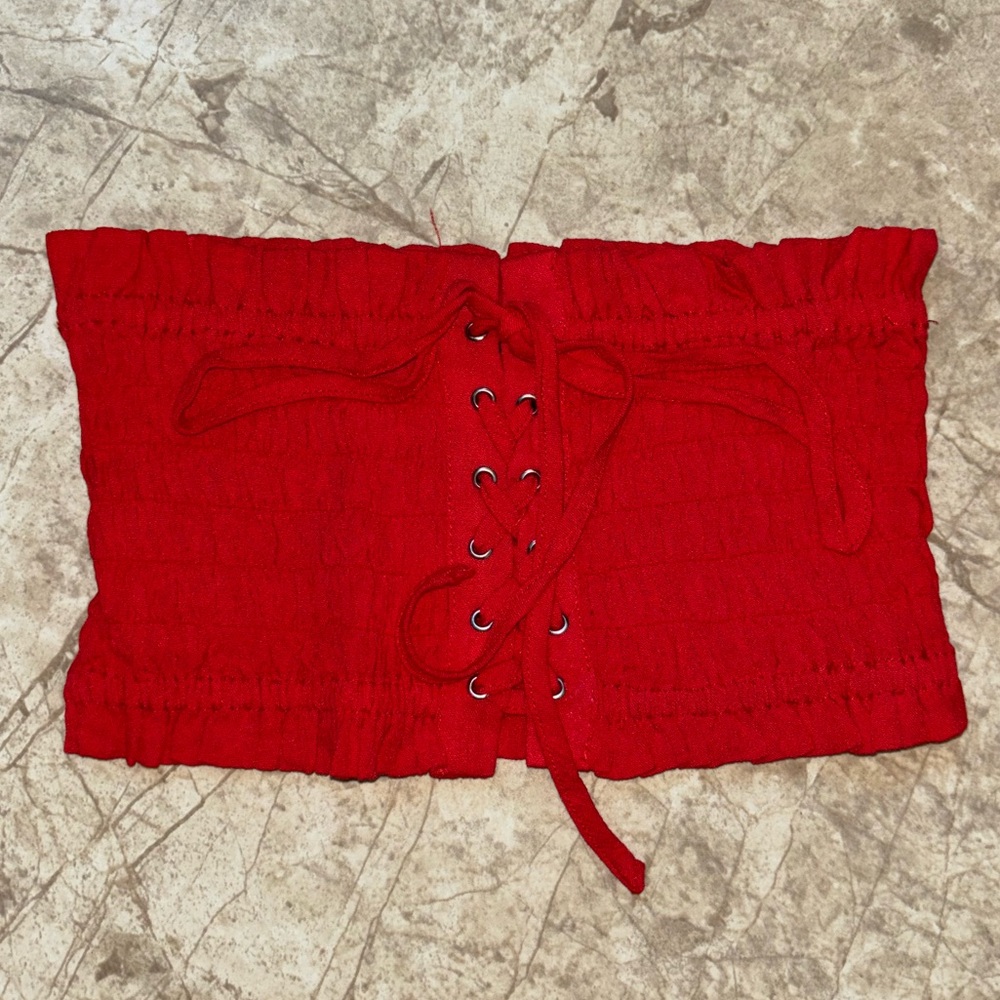 Red Lace-Up Crop Top